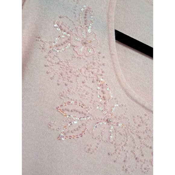 VIntage 1993 Maggie Barnes Womens 2X Pink Beaded Sweater Sequin Floral Plus Size - Picture 2 of 9